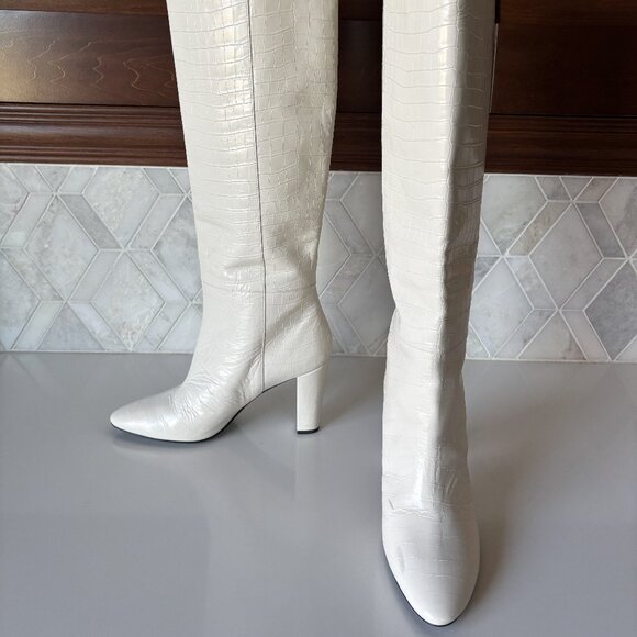 Longchamp Shoes - Longchamp Size 40/9.5 Knee High Heeled Boot White Crocodile Alligator FW 21 Pull